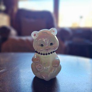 Fenton Art Glass Bear Figurine Opalescent White Rhinestone